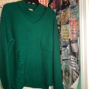 NWOT Oversized green distressed sweater